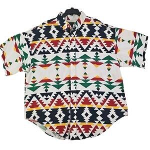 VNTG. Panhandle Slim~Mens XXL(19)~ Multicolor Geometric Print Short Sleeve Shirt